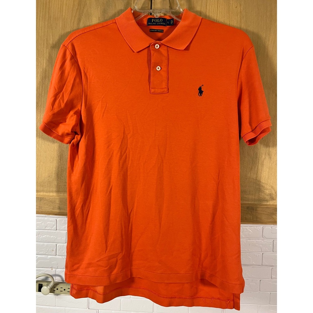 Polo Ralph Lauren Polo Shirt Mens L Orange Pima Soft Touch Short‎ Sleeve